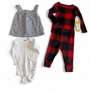 Baby Girl Clothing Lot Size 12M – 4 Pc Bundle Cat & Jack Pajamas, Carter's Dress